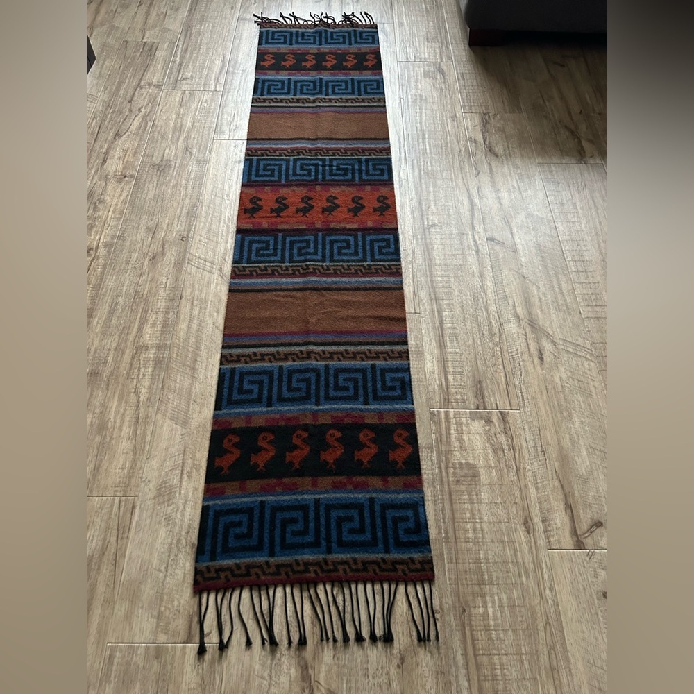 Aztec made in Italy Geometric Patterned Scarf in Brown and Blue winter warm - Picture 5 of 8
